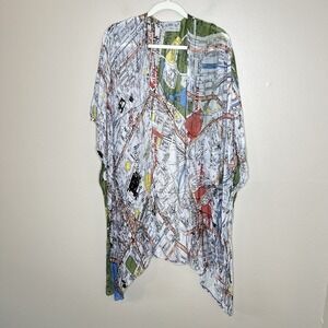 one hundred stars kimono Open Front Beach Coverup Long London Suburb 1932 Railro